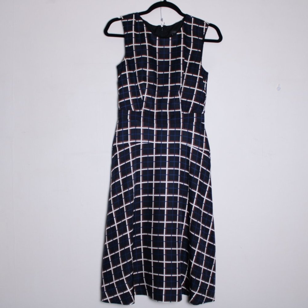 Women's Navy Windowpane Midi Dress